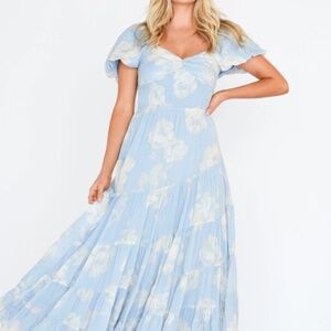 Free People Blue Sundrenched Floral Tiered Maxi Sundress